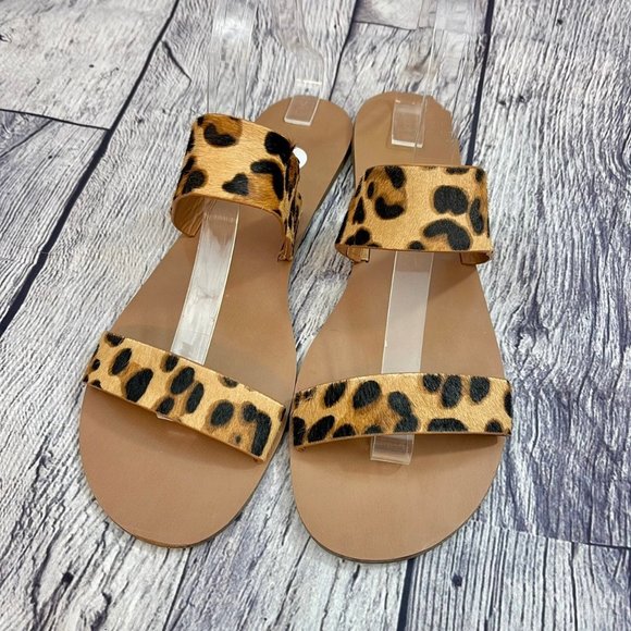 J Crew Leopard Calf Hair Easy Summer Slide Sandals Women's Size 10 shoes - Picture 7 of 10